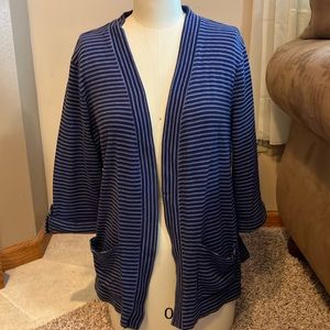 Studio Works navy/light blue stripe size m open front cardigan with pockets